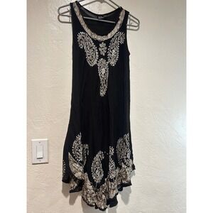 S.R. Fashion Black Paisley Rayon Handkerchief Hem Boho Sleeveless‎ Dress OS